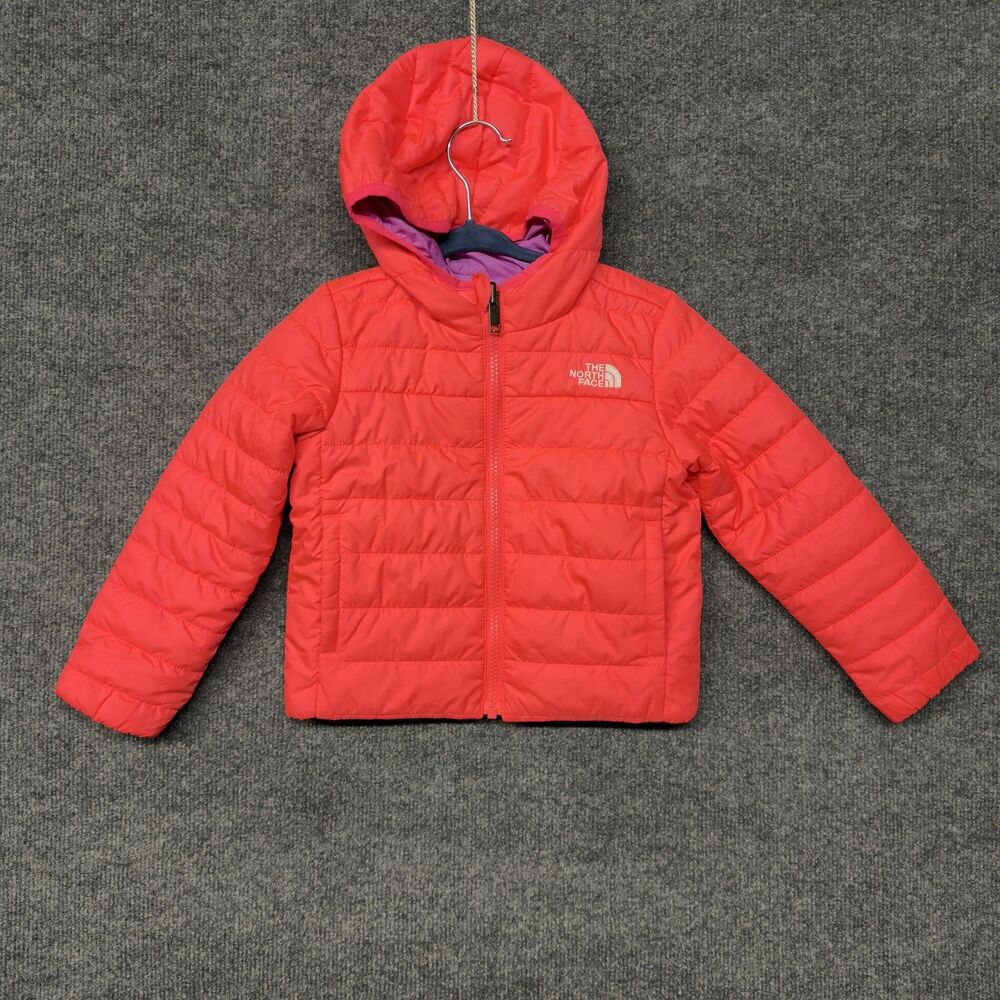 The North Face Reversible Jacket Girls 2T Coral Purple Hooded Insulated Puffer